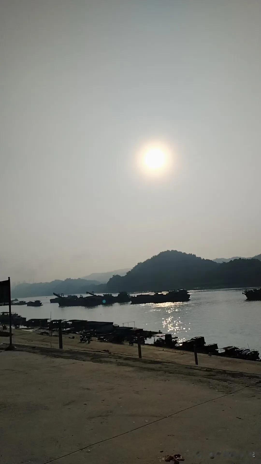 郁南江水映天光，西边暖阳破晨霜。
金色辉芒洒大地，唤醒万物绽芬芳。
 
江波潋滟