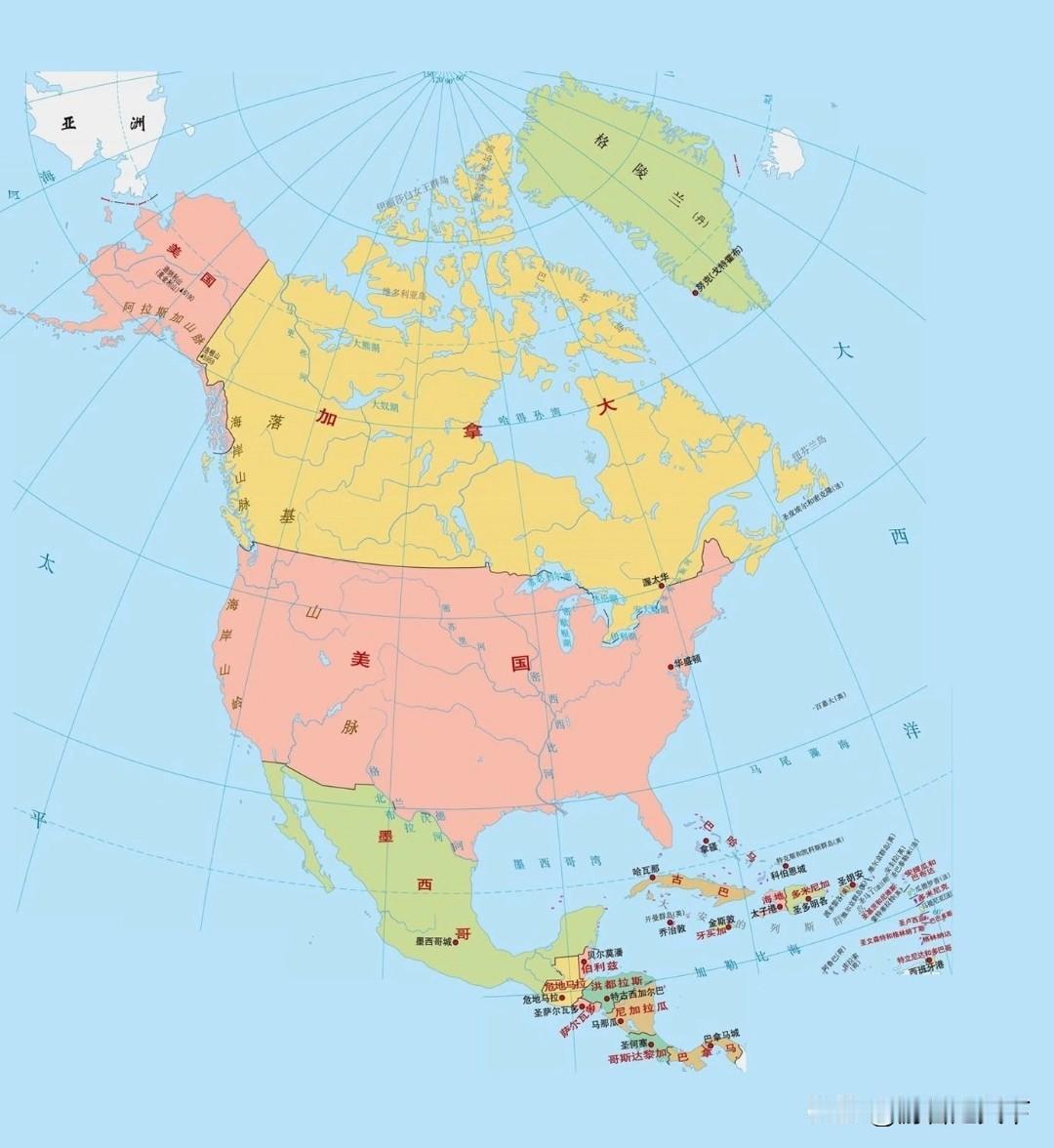 看了北美地图，有5个没想到：
1，整个美洲的人口也就6个亿。美国就达到了将近3.