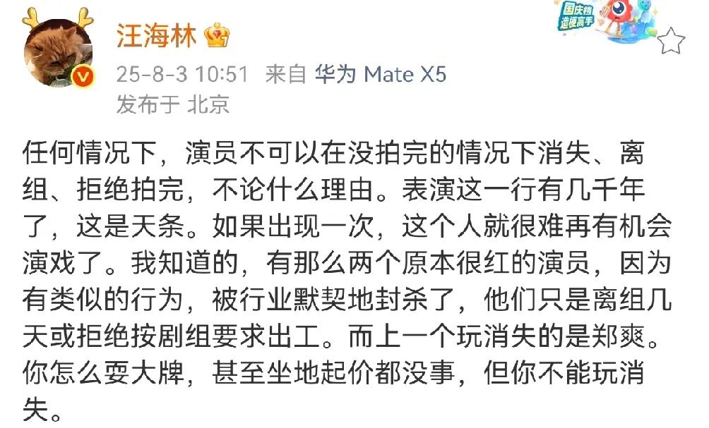 编剧汪海林说赵露思以后应该很难再有机会演戏了！

汪海林说在任何情况下，演员都不