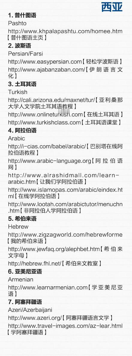 【世界各国语言学习网站】世界上大部分语言的学习网站↓↓↓ 简直不能更全面，快收藏