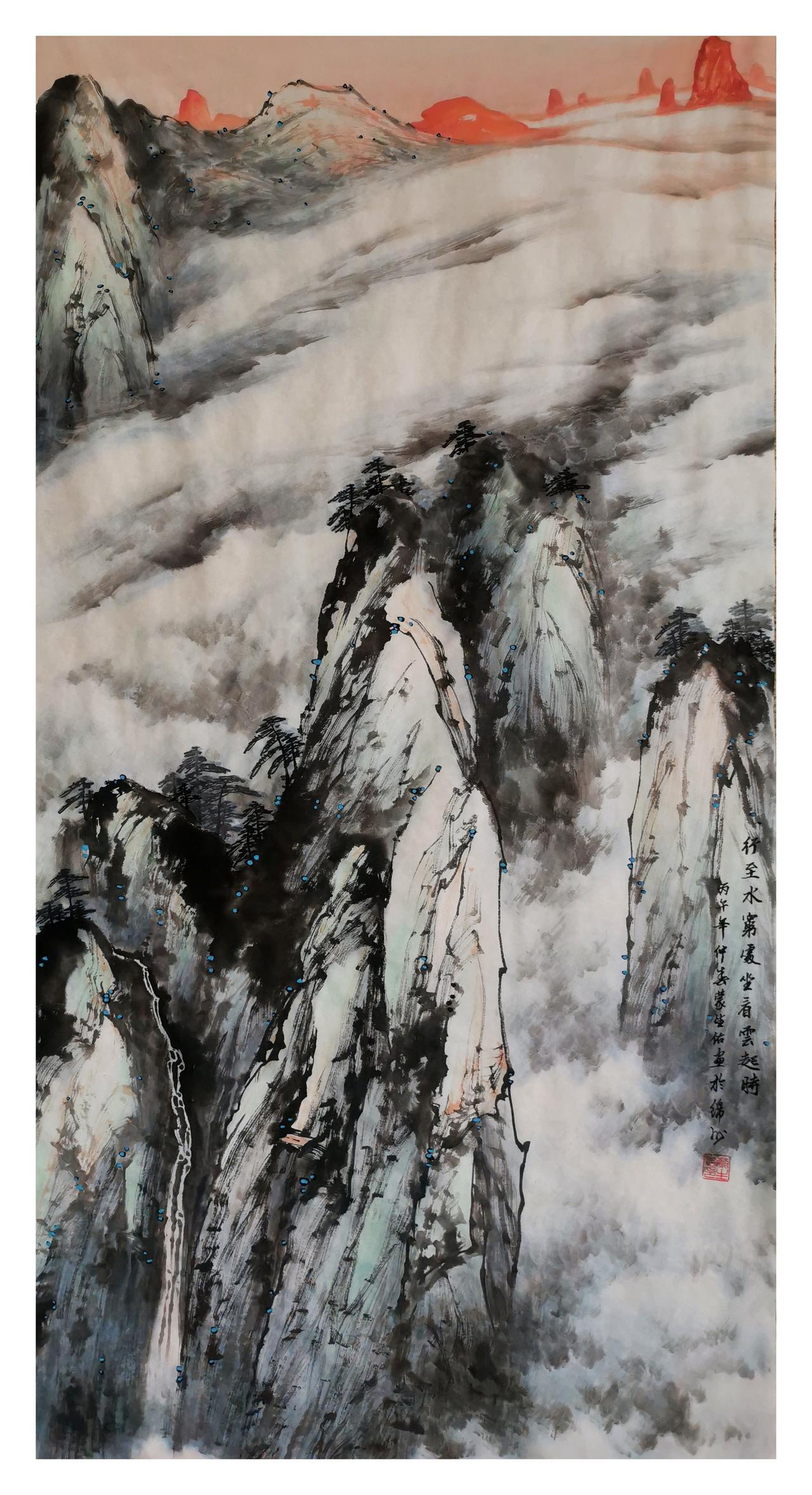 中国山水画原创作品欣赏：
尺寸：四尺（138x68）
纸本生宣宁静的山水画 山水