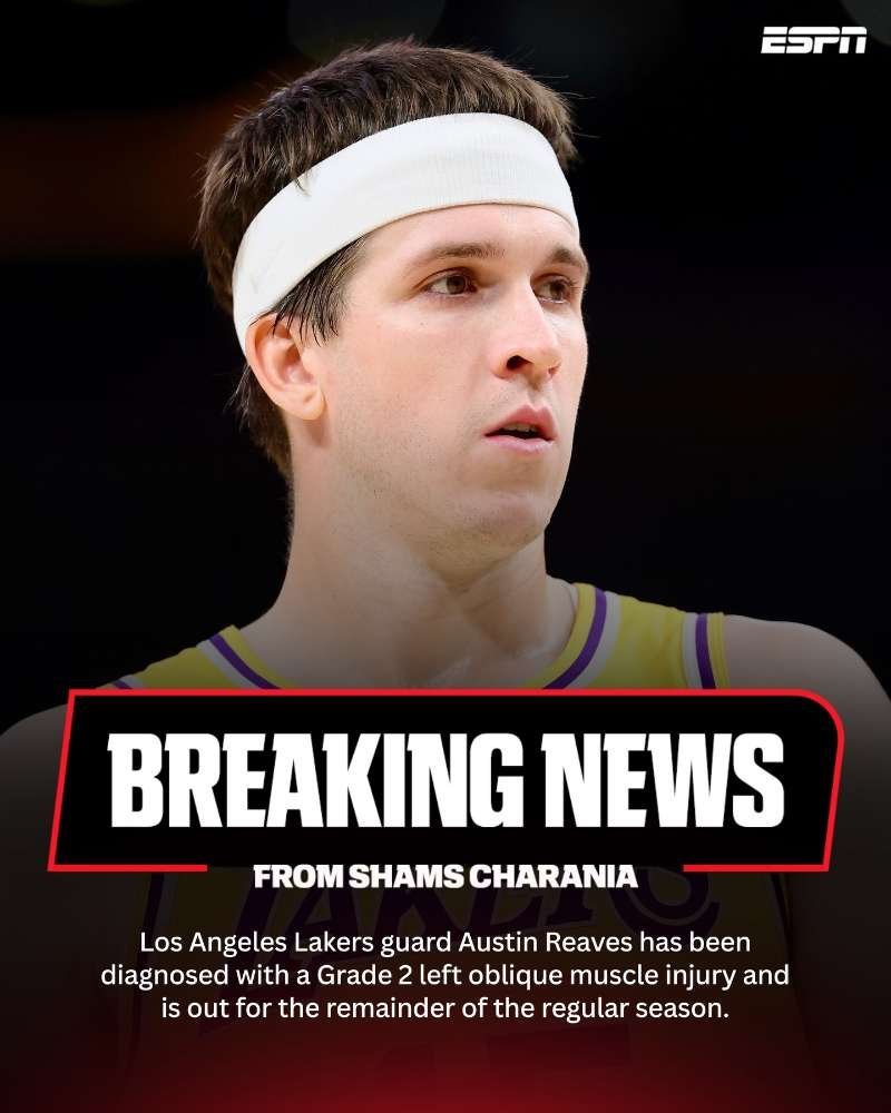 里夫斯伤缺四到六周据著名记者Shams报道，里夫斯左侧腹斜肌二级损伤，将缺席本赛