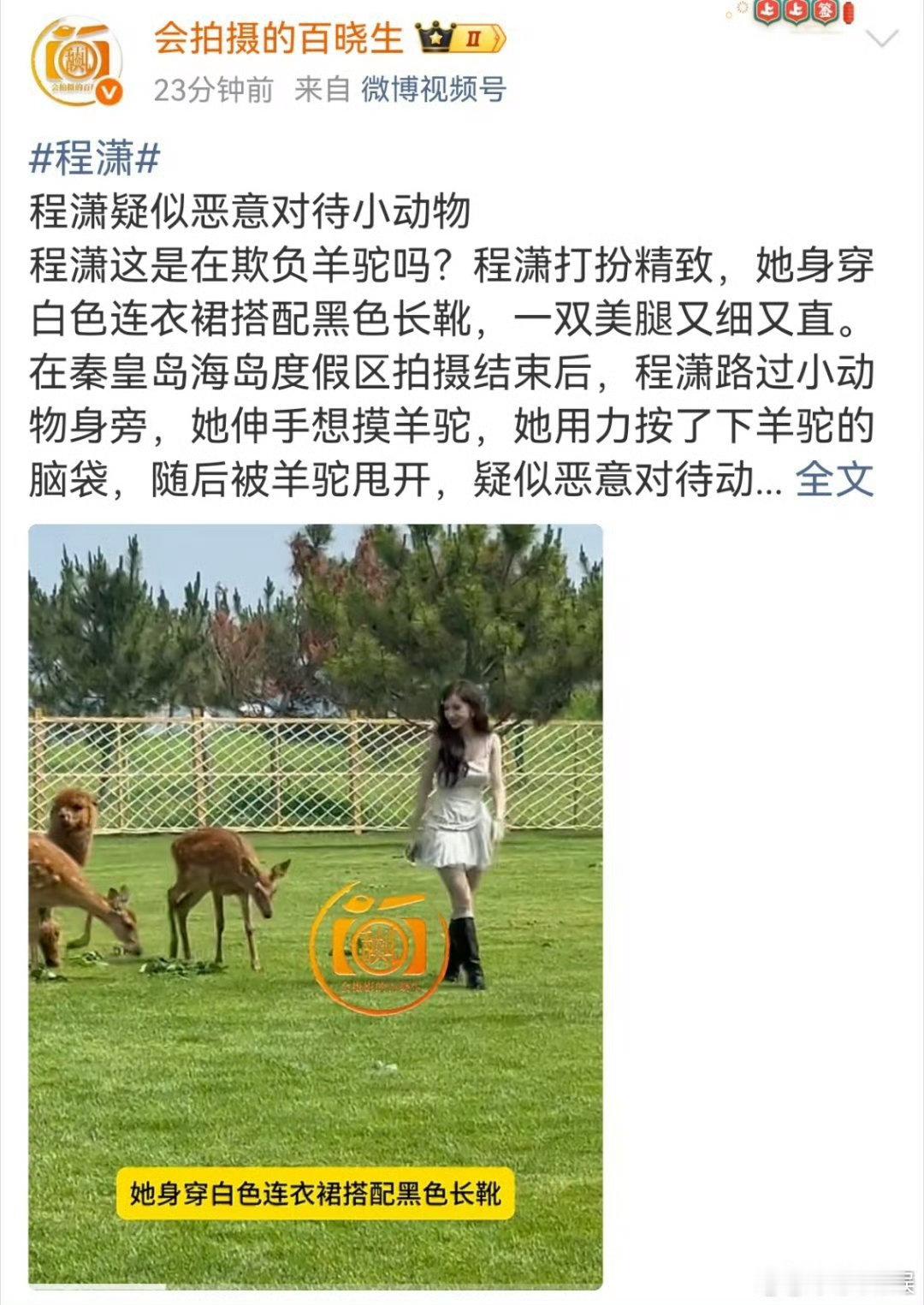 曝程潇疑似欺负羊驼程潇与羊驼互动片段引发热议，刘大锤提出质疑，网友观点两极，有人