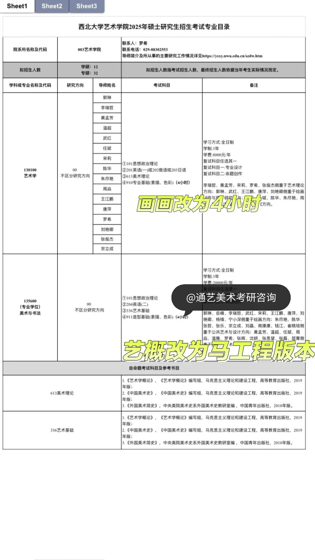 西北大学画画改成4小时，艺概改马工程版本？