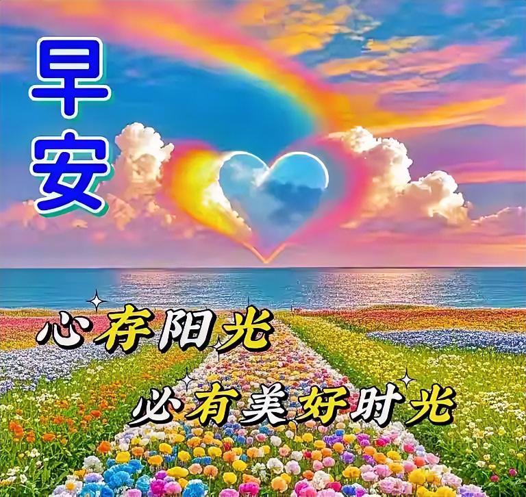 早安！心形云环抱着彩虹，花海里藏着惬意时光，愿你今日元气充沛，被温柔环绕。
晒图