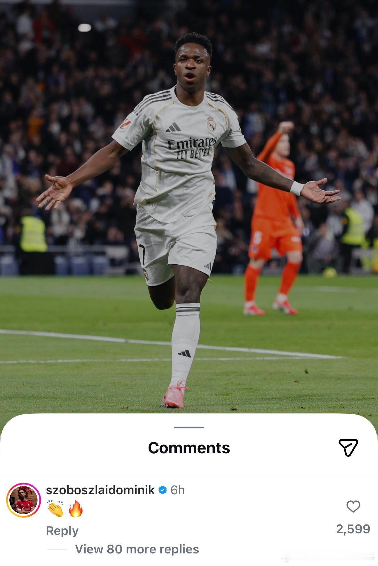 索博斯洛伊在阿诺德为皇马送出助攻后第一时间评论：My boy❤️此外索博还给完成