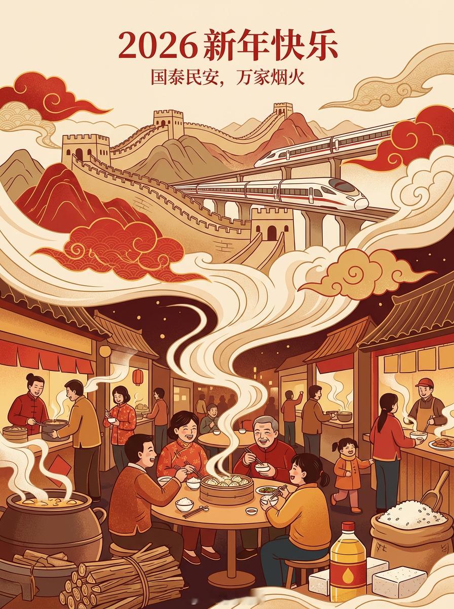 新年快乐 2026年，愿我们伟大的祖国如龙马精神，昂首阔步，繁荣昌盛，续写华章！