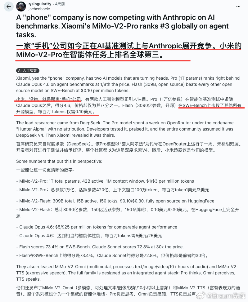 小米大模型负责人谈未来竞争马斯克最近转了一条大模型无幻觉率的榜单，Grok 4.