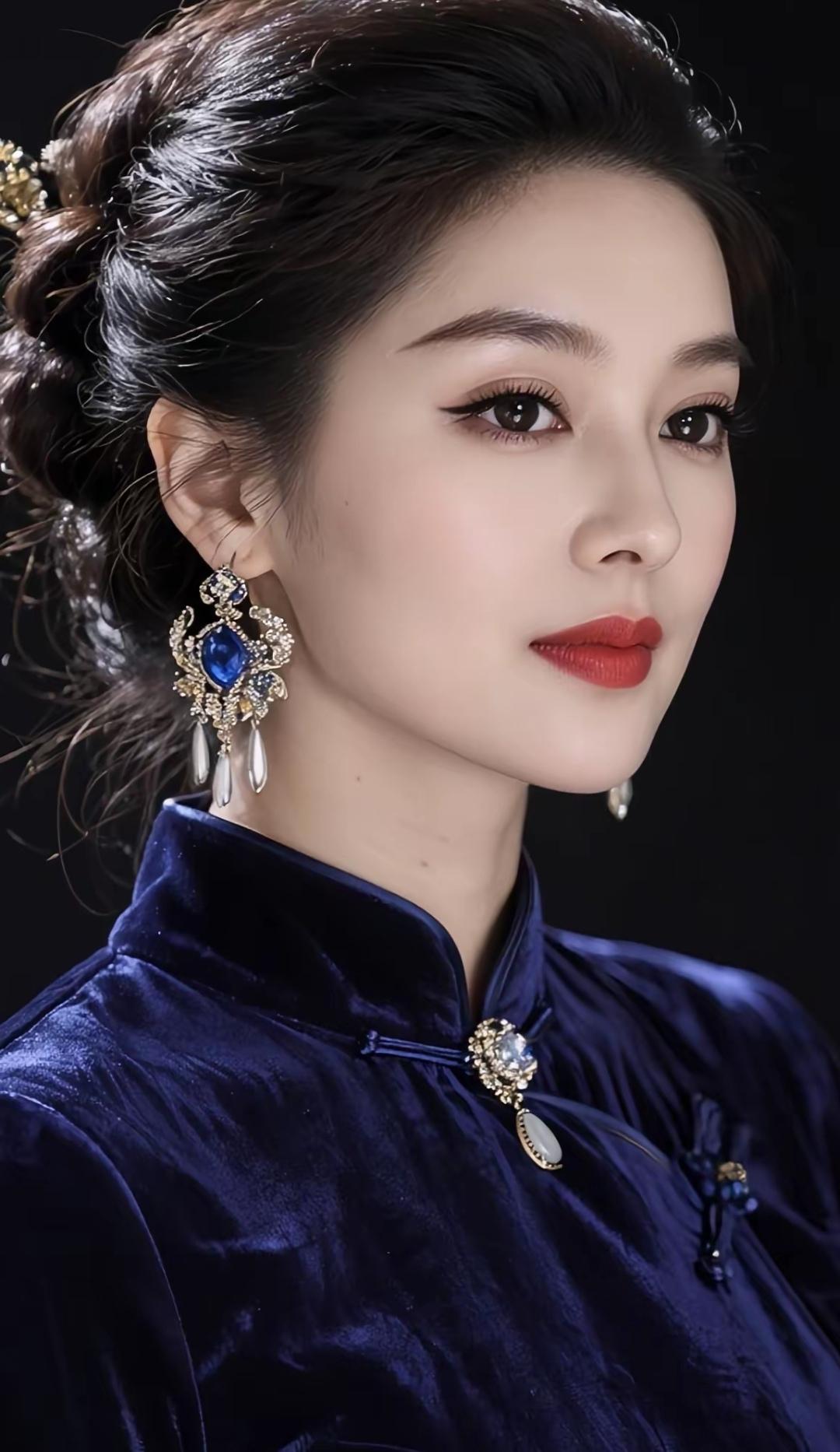 优雅东方美人，复古旗袍搭配华丽耳饰，尽显古典韵味。高雅气质美女 美女人像群