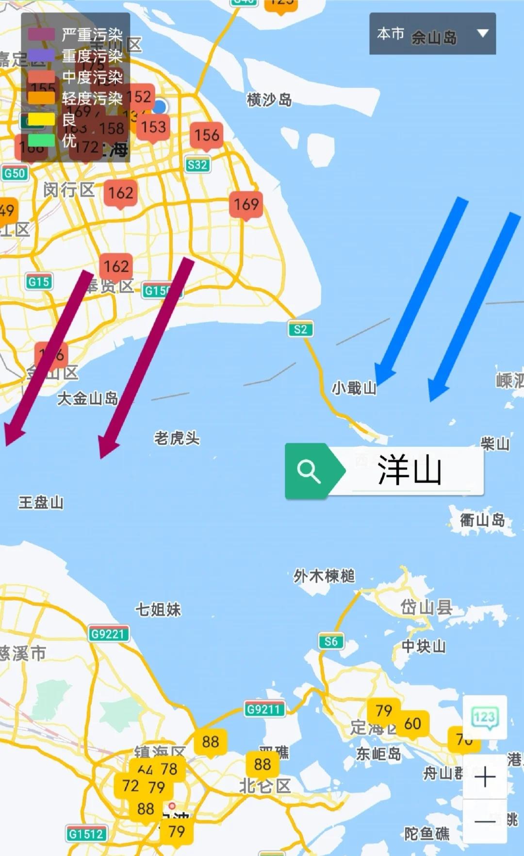 上海11.2躲霾思路
随着今天风向逐渐由西北转向偏东的北风，洋山可能是上海最适合