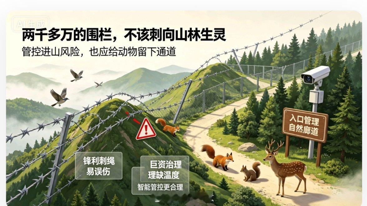 泰山疑被135公里刀片铁丝网围住【花两千多万拉满刀片刺网管控山林，治标不治本还伤