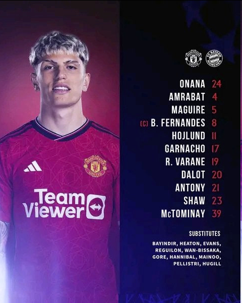 #曼联#先发：Onana, Maguire, Varane, Dalot, Sh