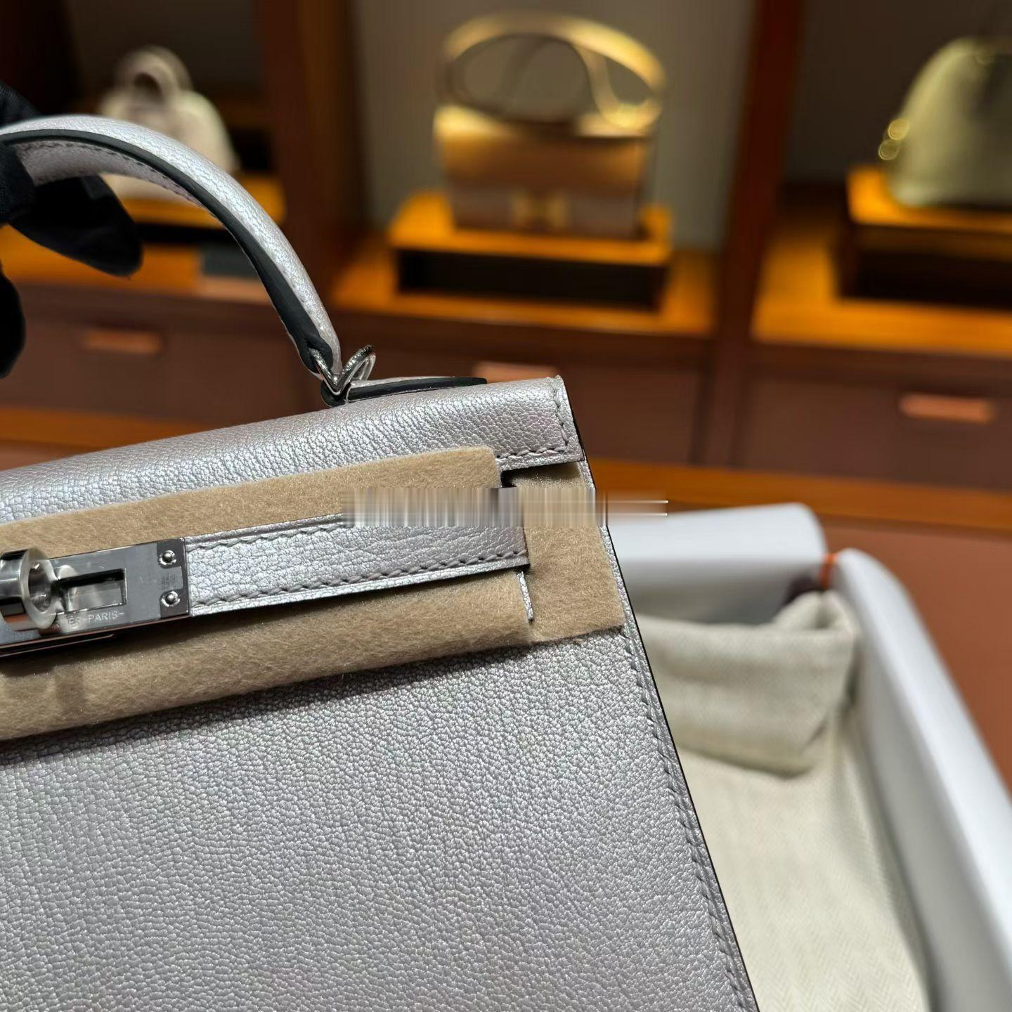 Kelly mini 二代 山羊皮 05奥林匹克银 银扣爱马仕hermes