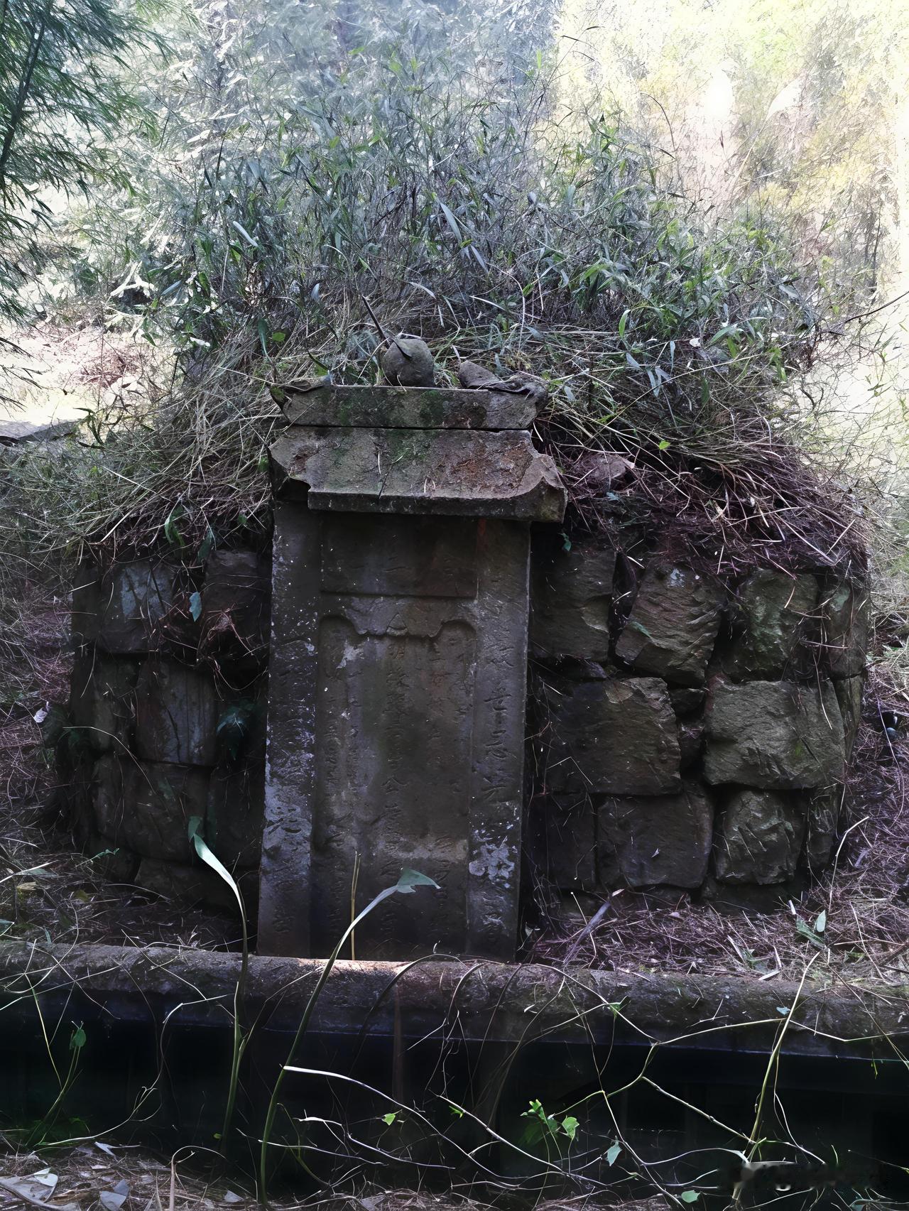 山边上发现一座清代古墓，封土堆是大石头建造而成的，周围巳经长满了杂草，据说墓主人