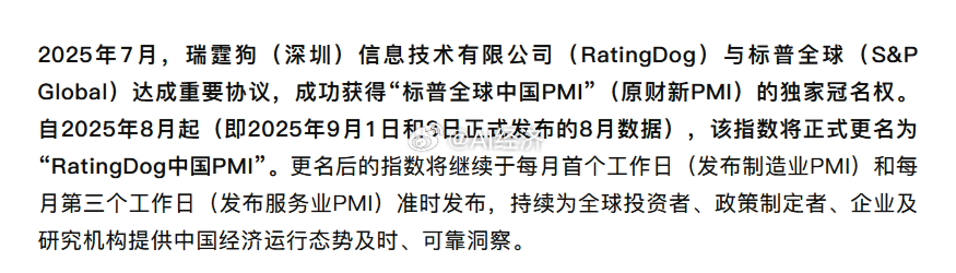 瑞霆狗（RatingDog）宣布与标普全球达成协议，获得“标普全球中国PMI”（