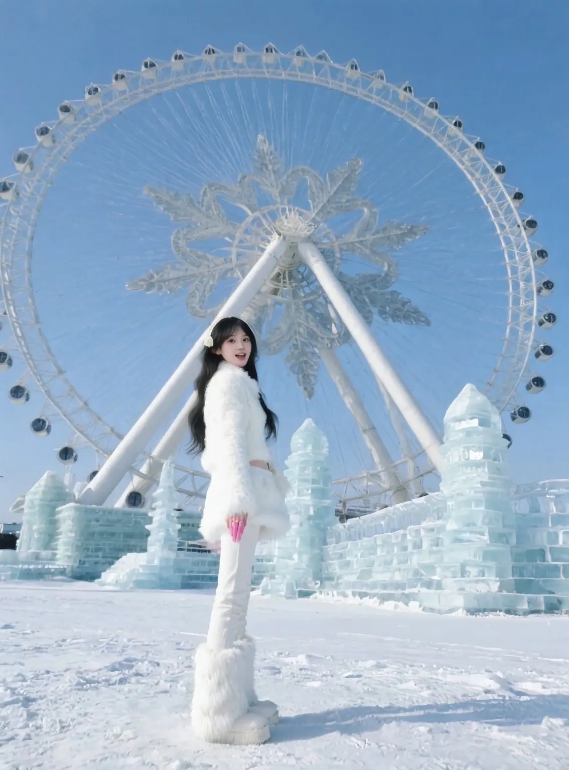 女生拍照姿势 当代最野拍照姿势 哈尔滨冰雪大世界