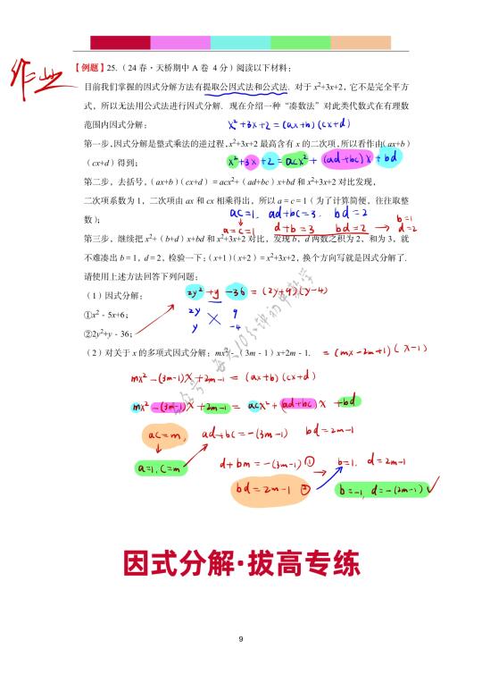 八年级·因式分解常考方法·拔高专练