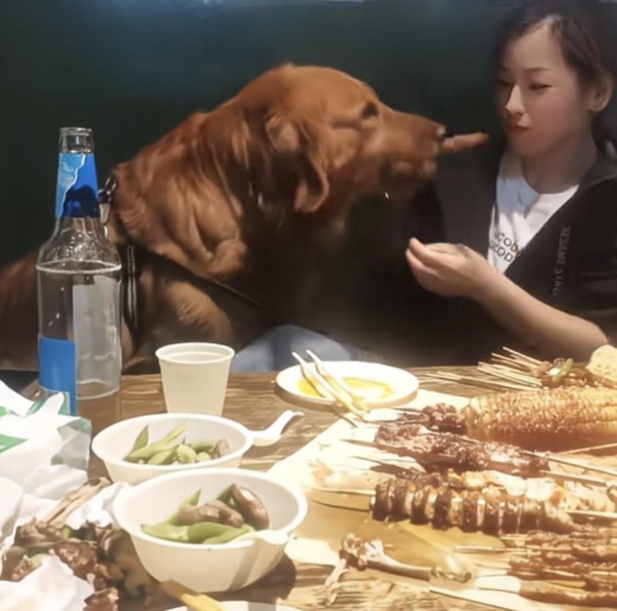 和狗狗一起享受烧烤的美好时光！🍖🐶这只狗在抢人吃的烧烤。