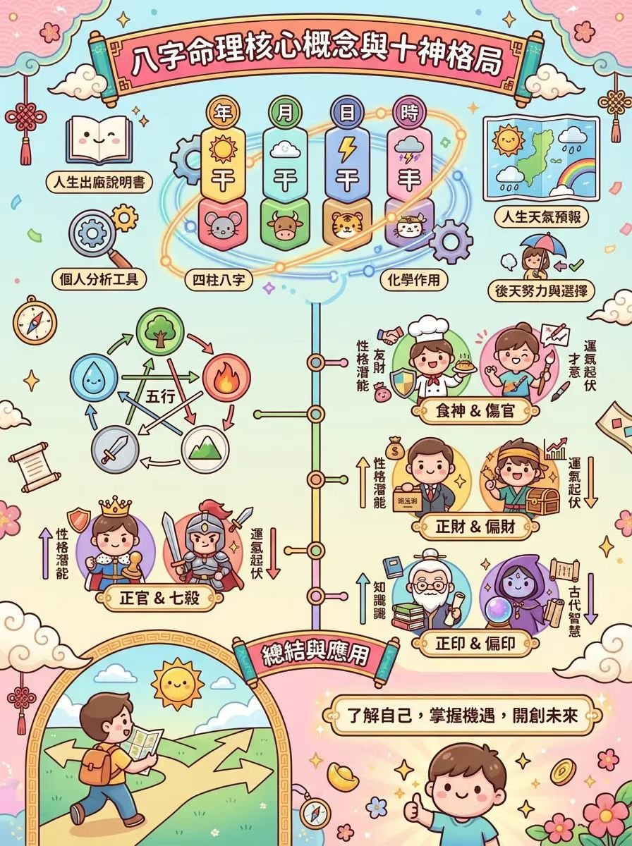 转发四柱八字命理知识小漫画通过漫画了解十神，五行。 