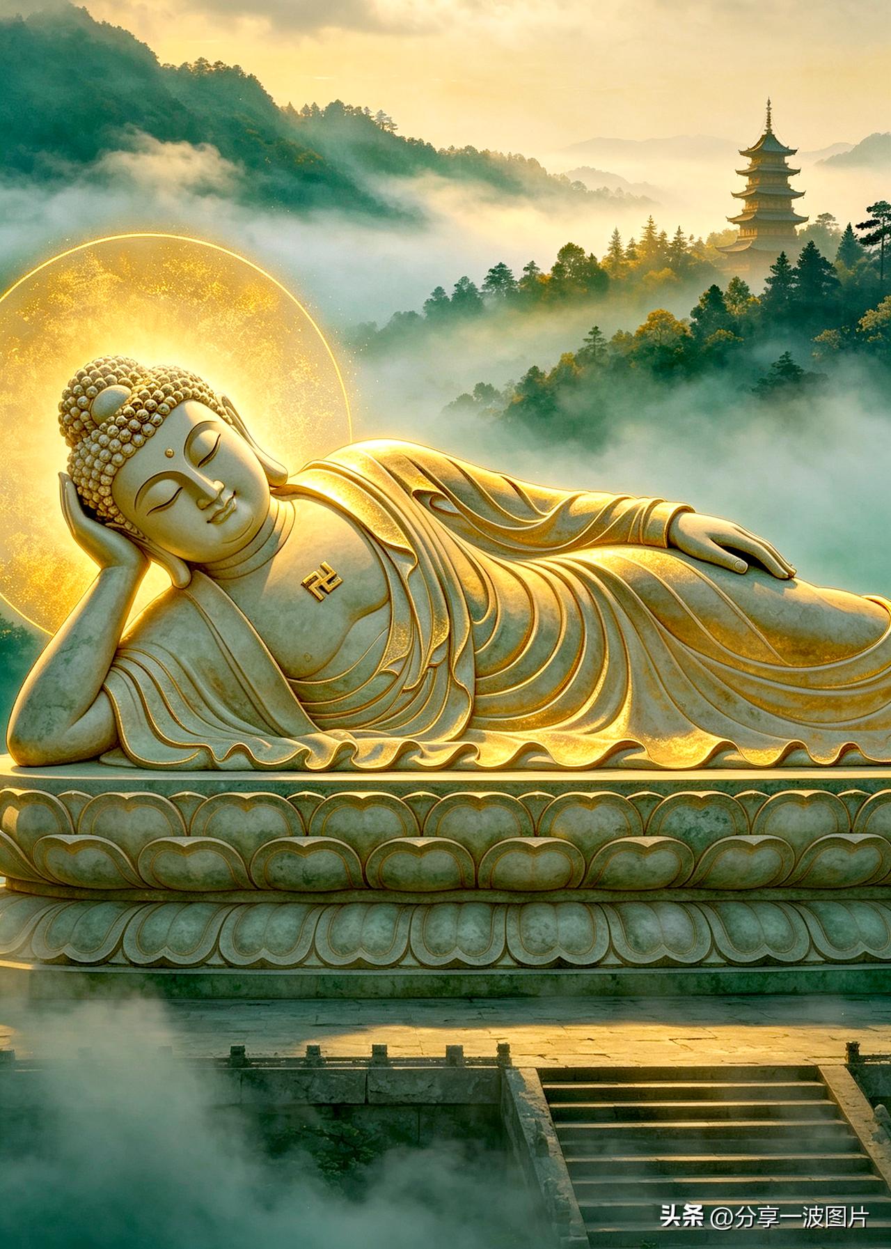 遇见卧佛，大吉大利🙏
云雾山间见卧佛，福气随之而来。愿往后日子平安无忧，烦恼消