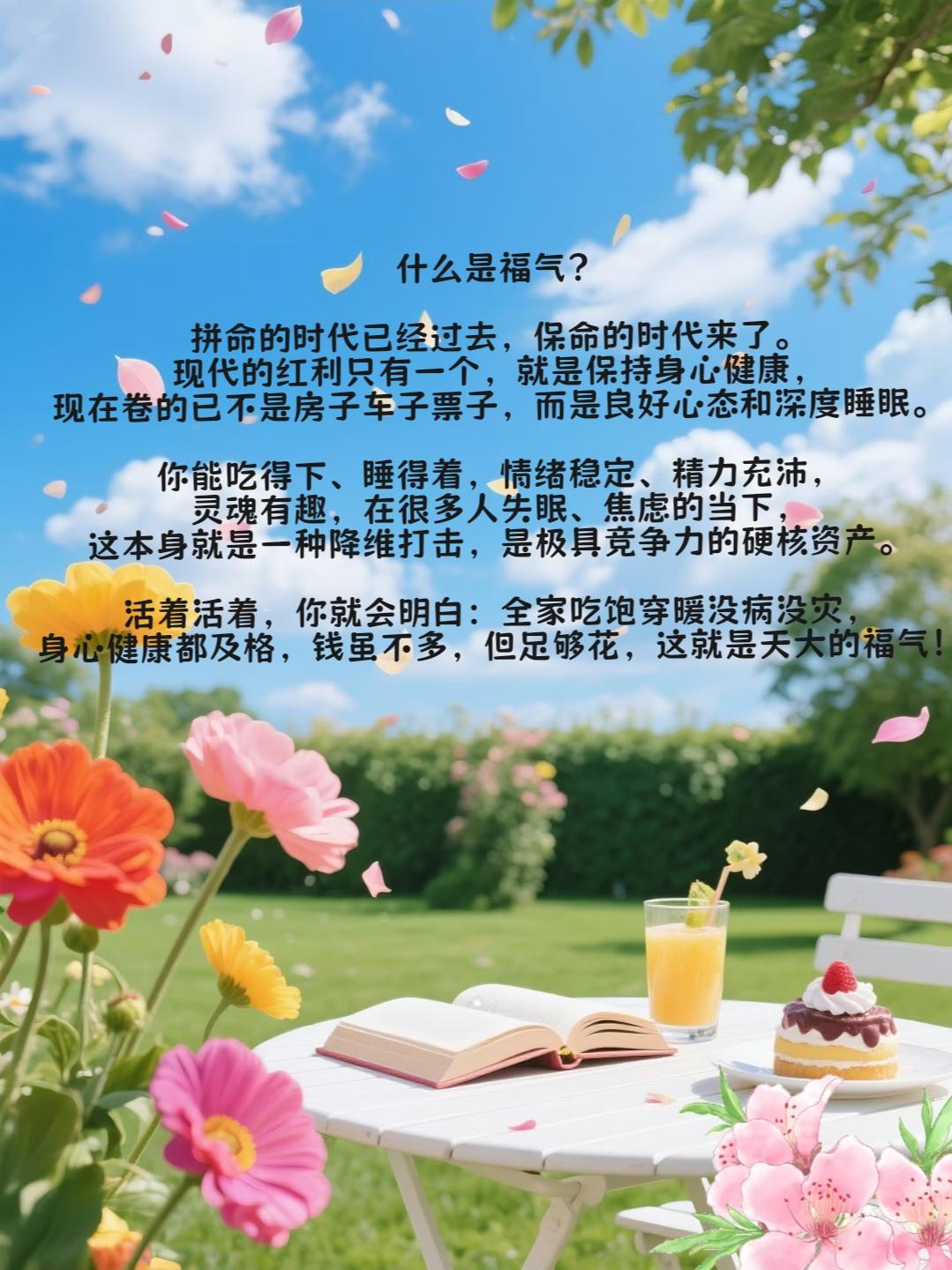 什么是福气？
 拼命的时代已经过去，保命的时代来了。现代的红利只有一个，就是保持