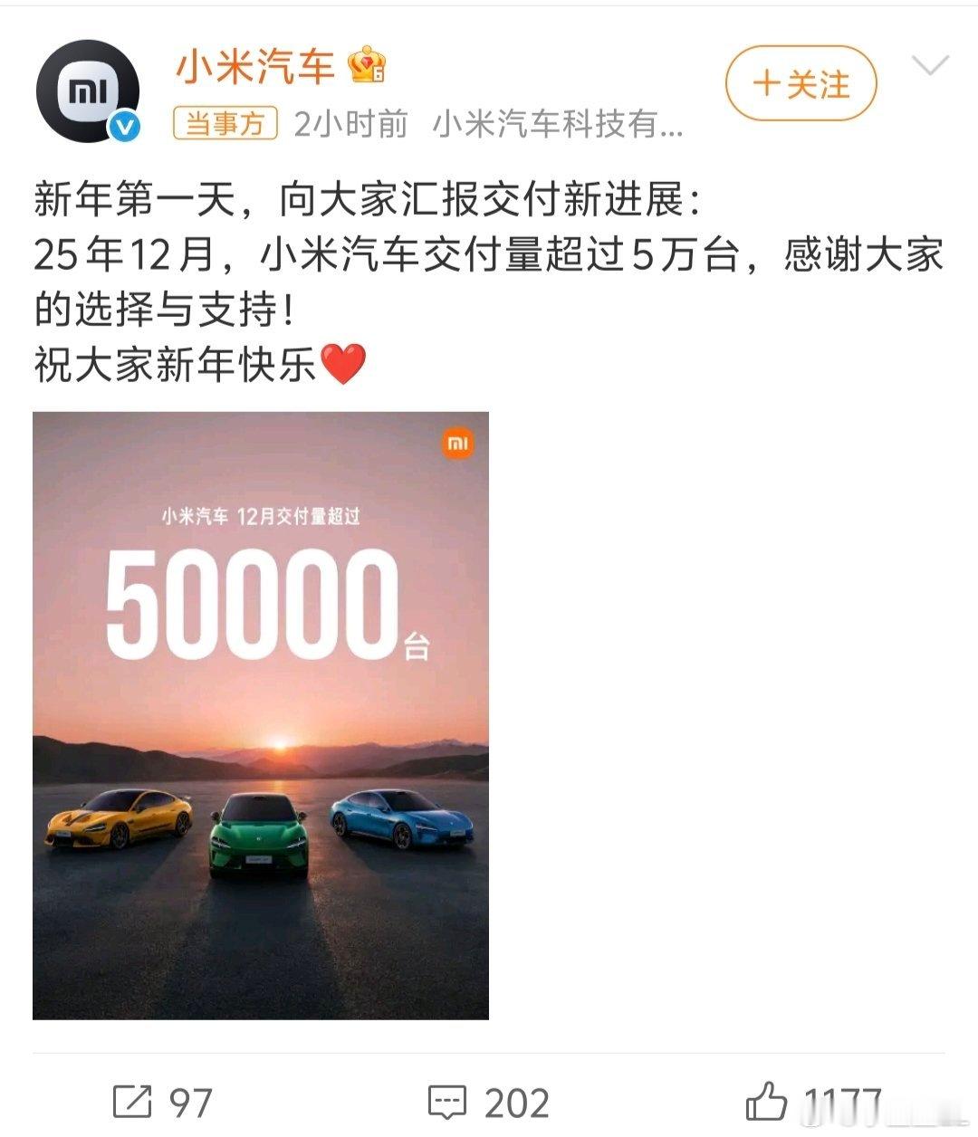 小米汽车12月交付量超5万台这么多？！