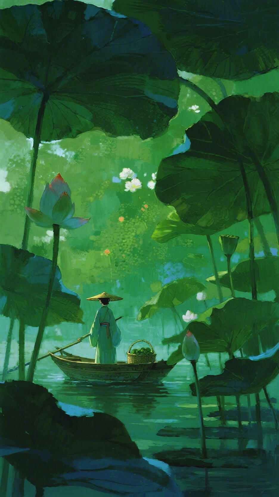 误入藕花深处，撞进一整池软绿里。 
