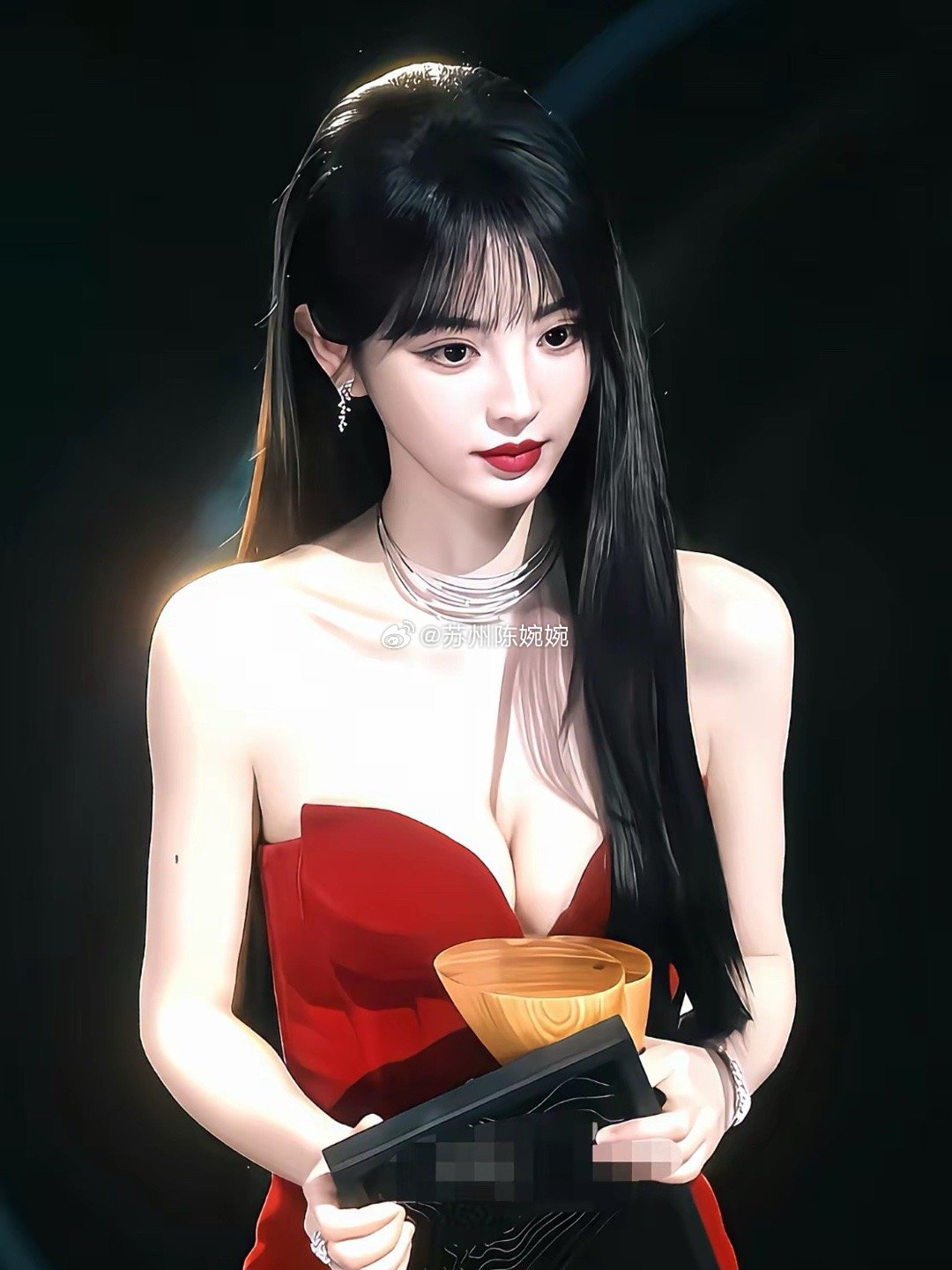 内娱只有田曦薇，在大大方方秀身材！其他女星穿低胸礼服，都是欲露还羞，经常用手挡前