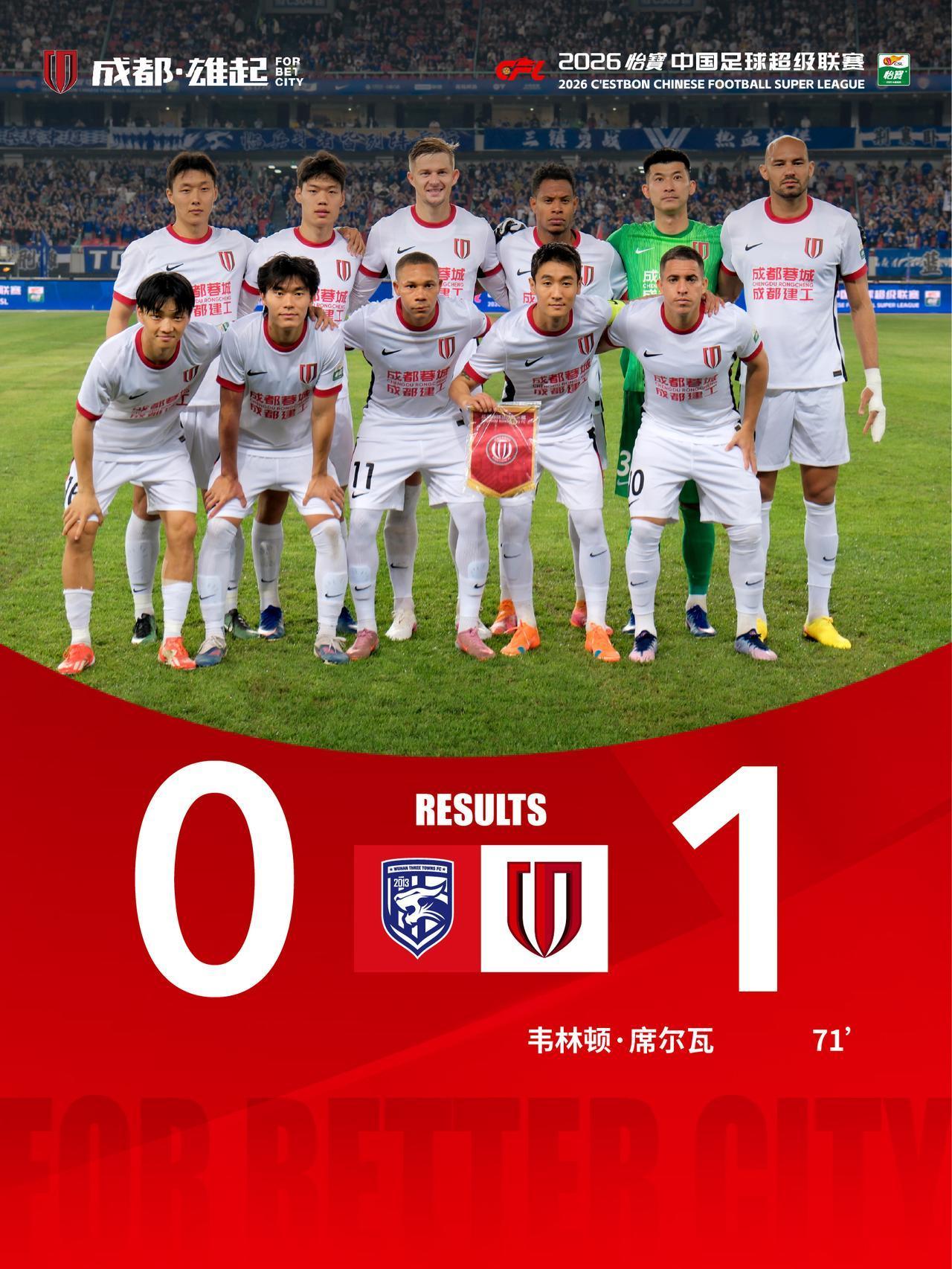 今晚20:00，2026怡宝中超联赛第六轮，成都蓉城客场对阵武汉三镇。李扬迎来首