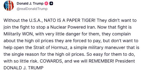 阿川最新发文：北约这些懦夫，我会记住你们的！

阿川表示，没有美国，北约就是纸老