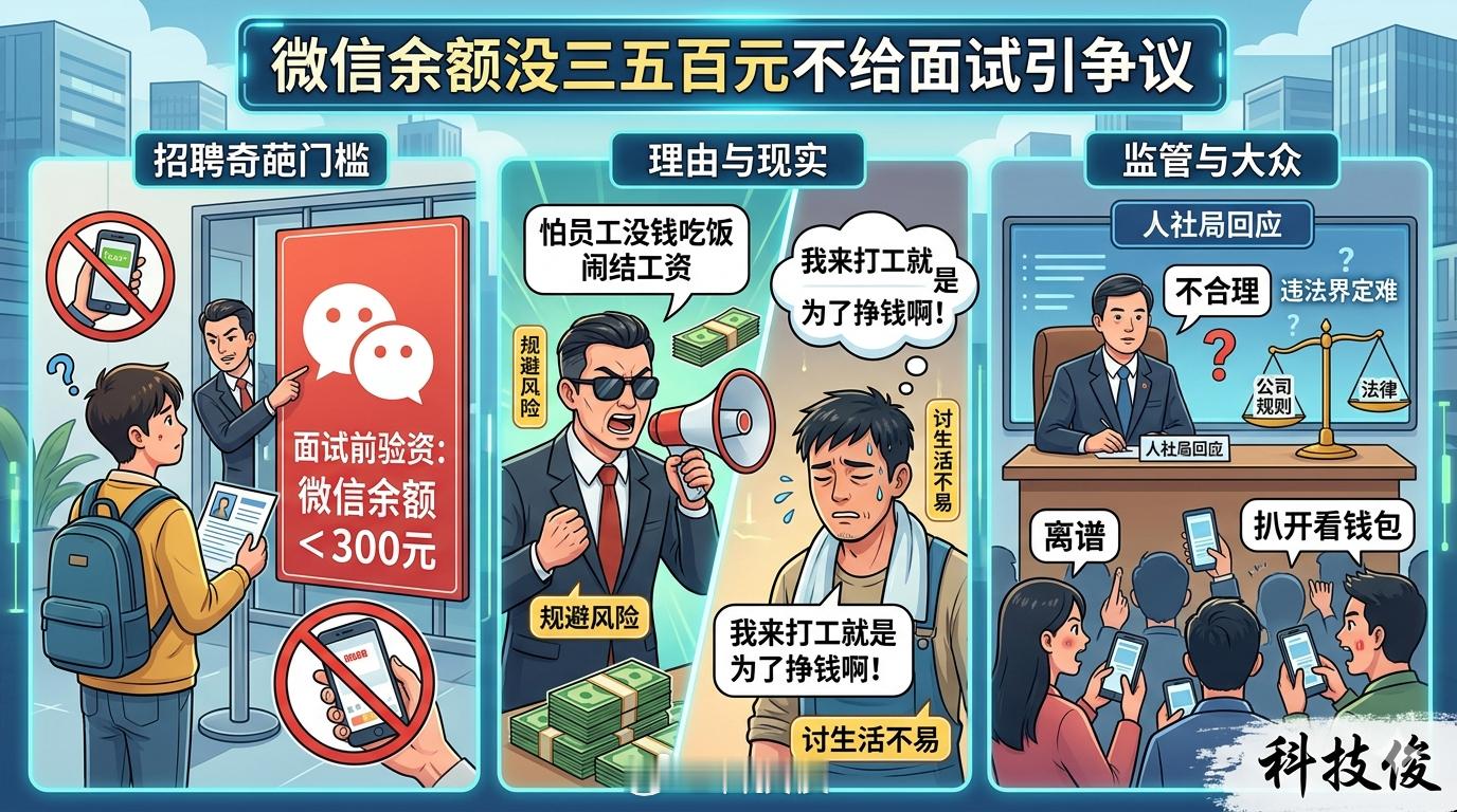 微信余额没三五百元不给面试引争议哈哈哈哈，这是看人下饭啊，你招聘就招聘你管人家余