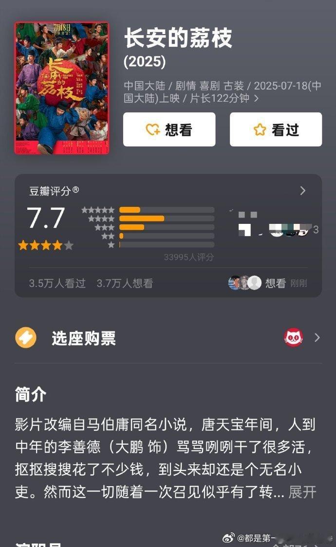 电影长安的荔枝豆瓣开分 哇哦！《长安的荔枝》豆瓣开分 7.7，超 3 万人参与打
