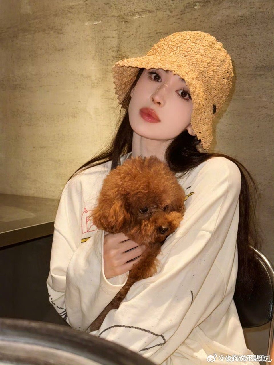 娜扎和小狗片场时装秀娜扎和小狗同框，这画面太治愈了！狗狗一脸