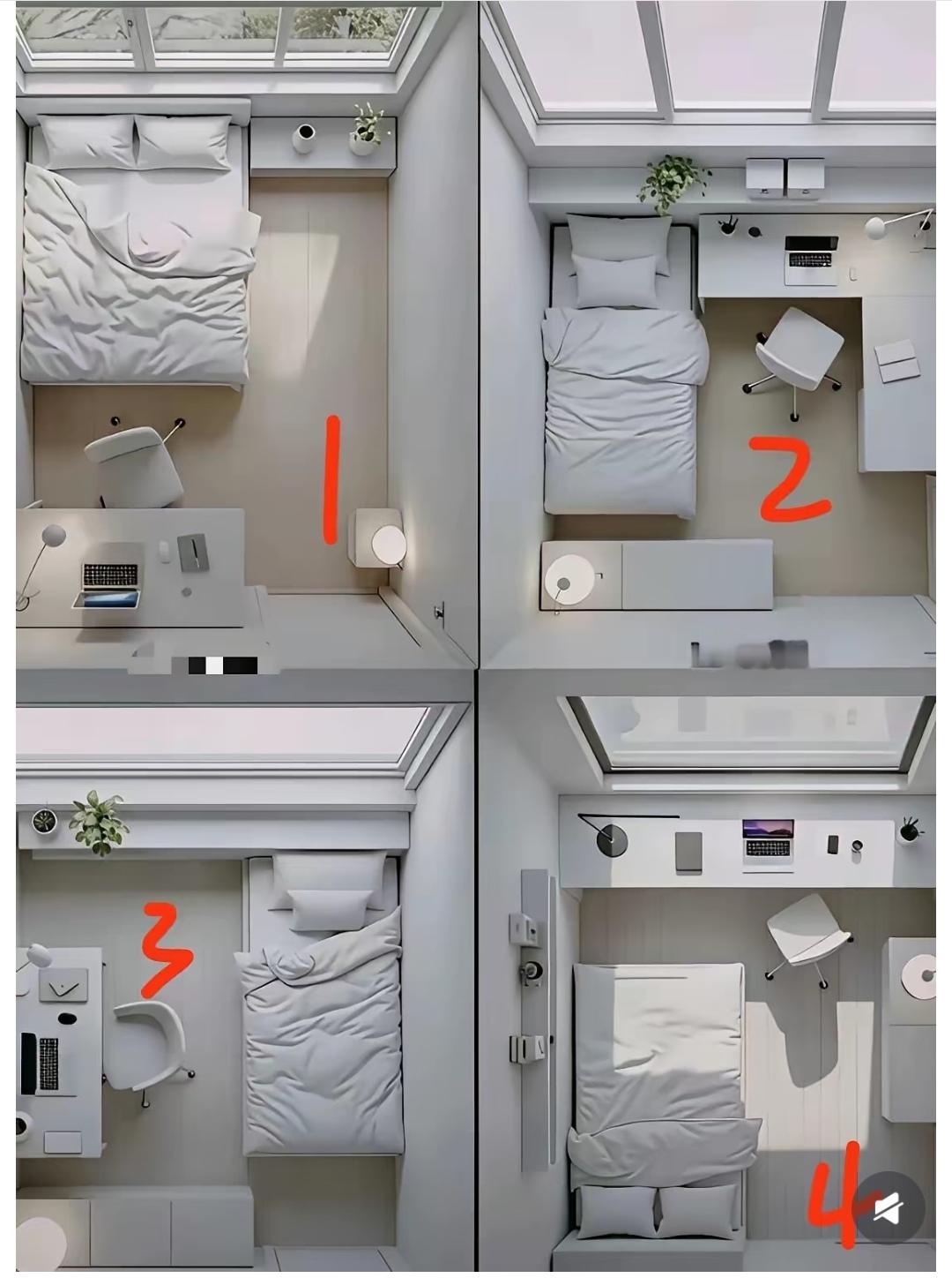 小阁楼房间的4套布局方案！户型大小一模一样，家具摆放一变，居住感受完全不同。既要