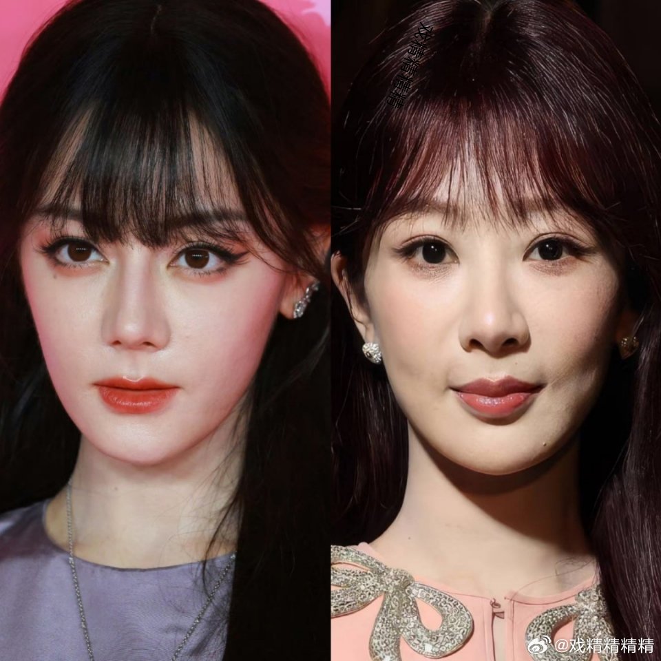迪丽热巴和杨紫G社生图怼脸，同款发型刘海