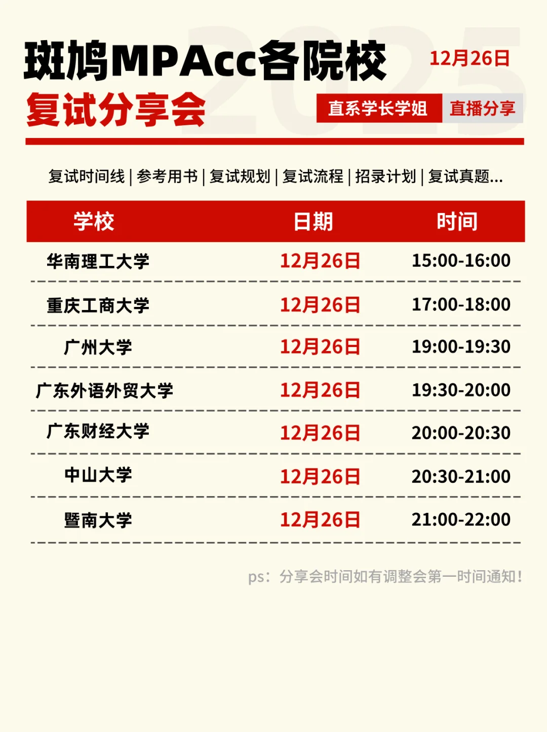 明天下午15点！第四场复试院校分享会直播