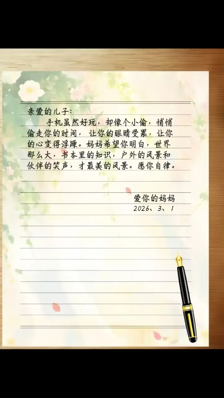 一段高赞的妈妈写给儿子关于玩手机的话