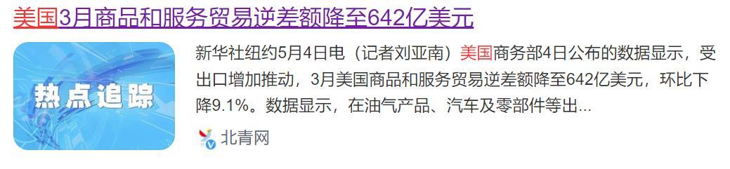 美国3月贸易逆差额环比下降9.1%
这个数据有两方面主要贡献，一个是欧洲购买美国