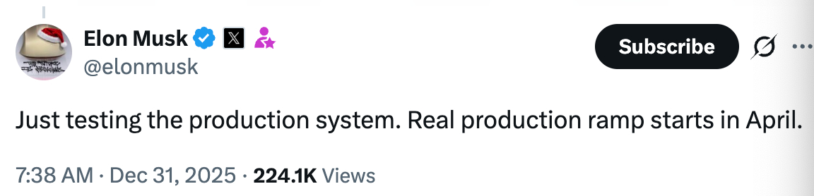 【Cybercab即将大规模量产】特斯拉CEO马斯克 近日在X平台发帖称，公司目