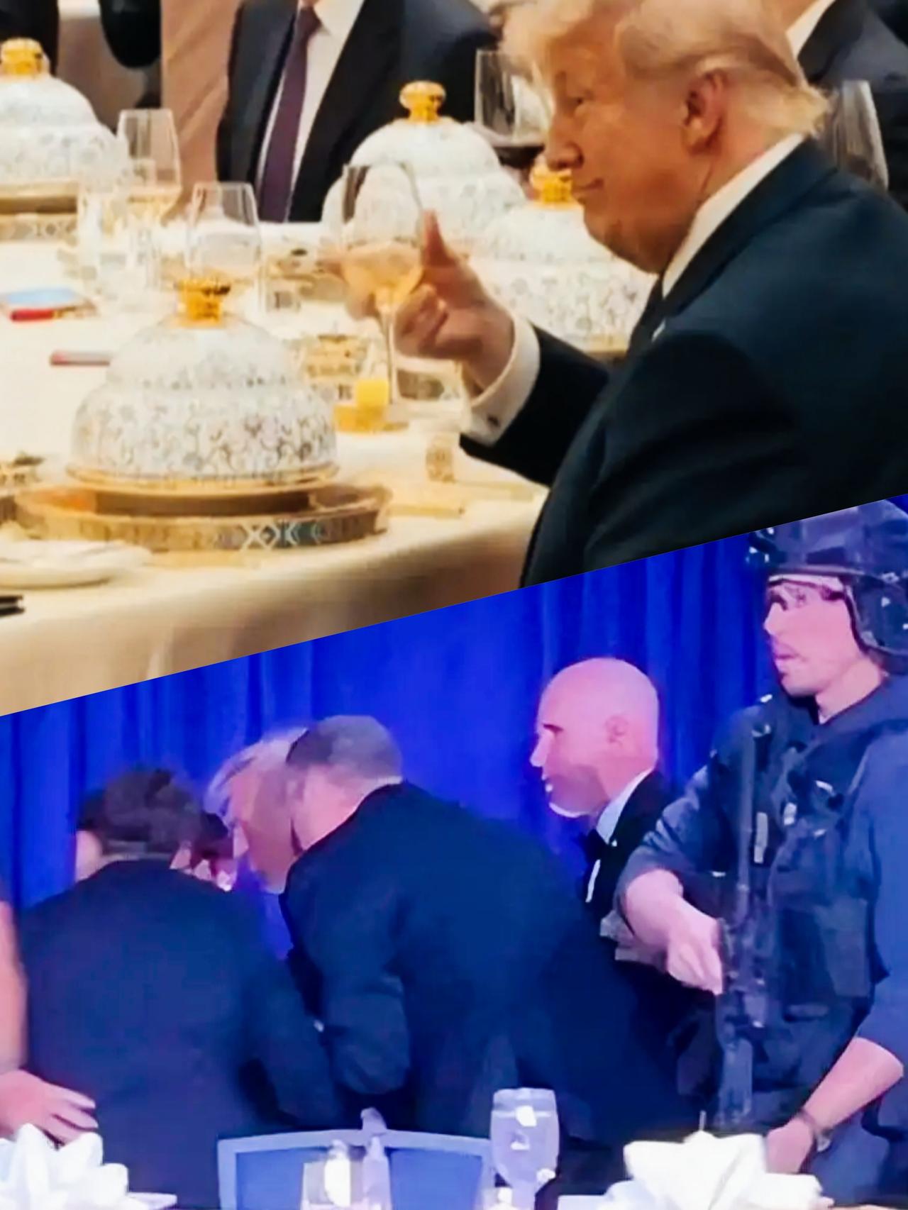 同样是参加宴会，特朗普应该体验了两种完全不同的心情吧？
一场宴会让特朗普惊慌失措