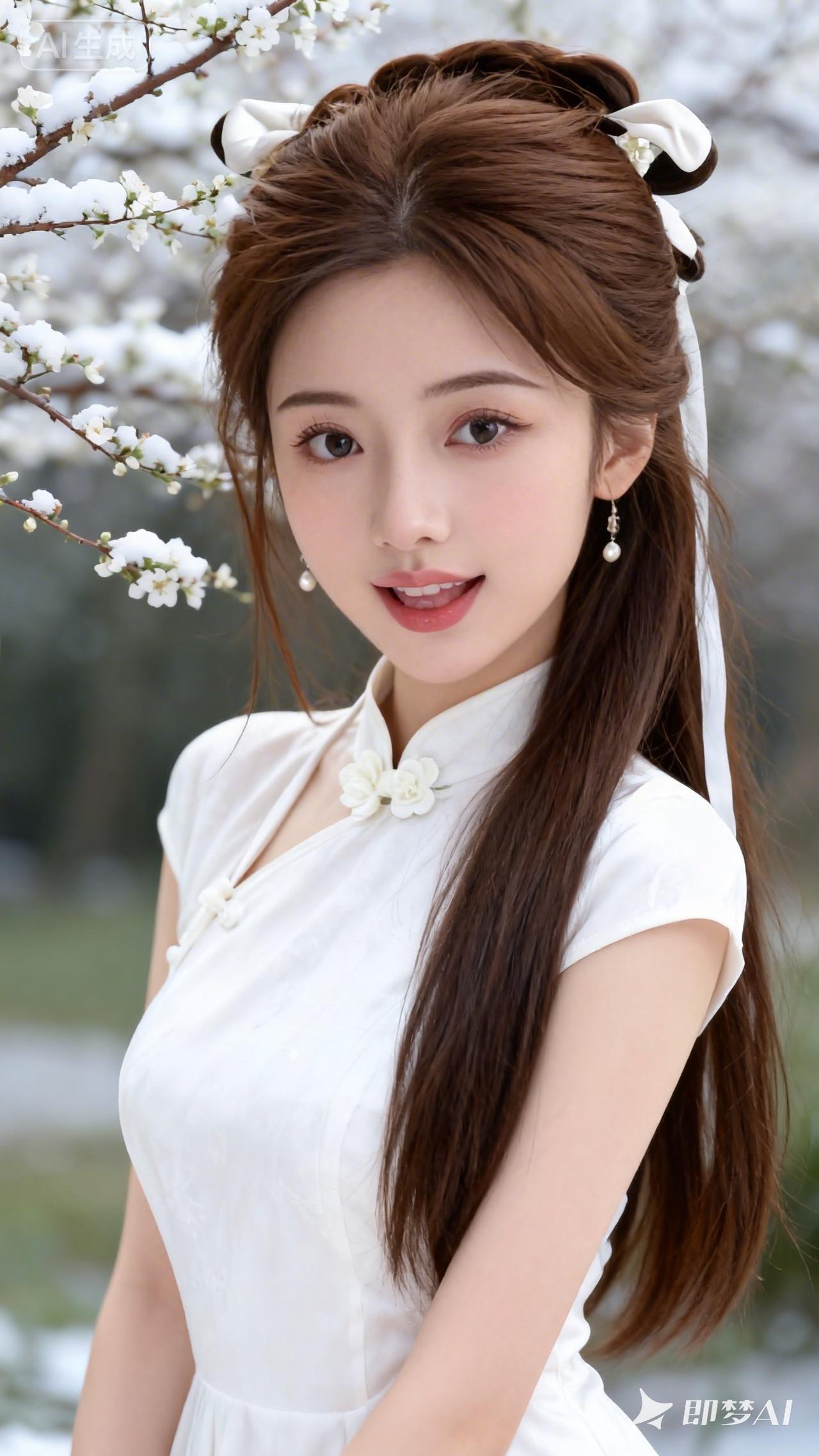 冬日暖阳下的白衣少女，温柔如雪，宛如画中人。