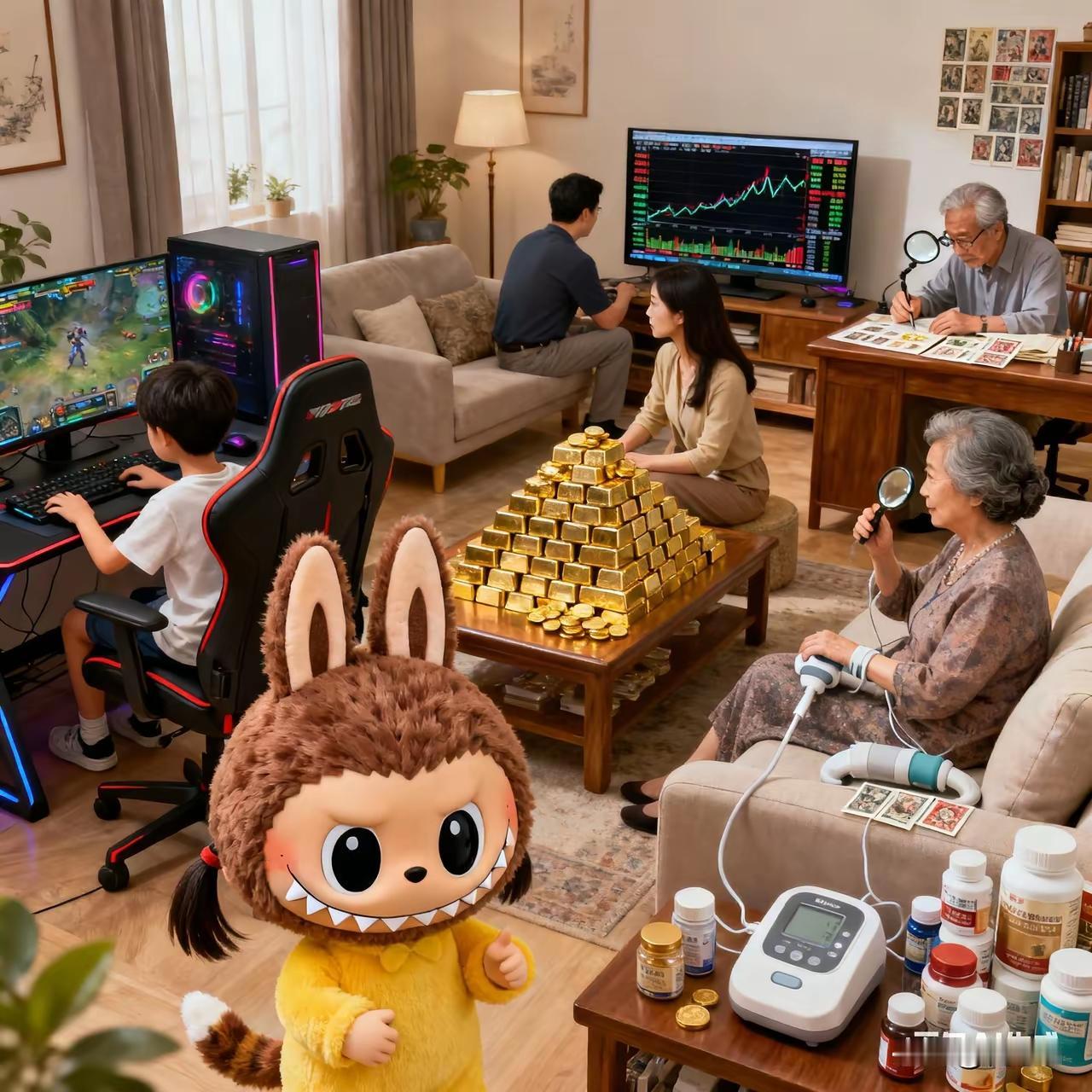 炒油票炒股票炒黄金买保健品炒游戏装备炒拉布布玩偶，这家人钱真多[赞]