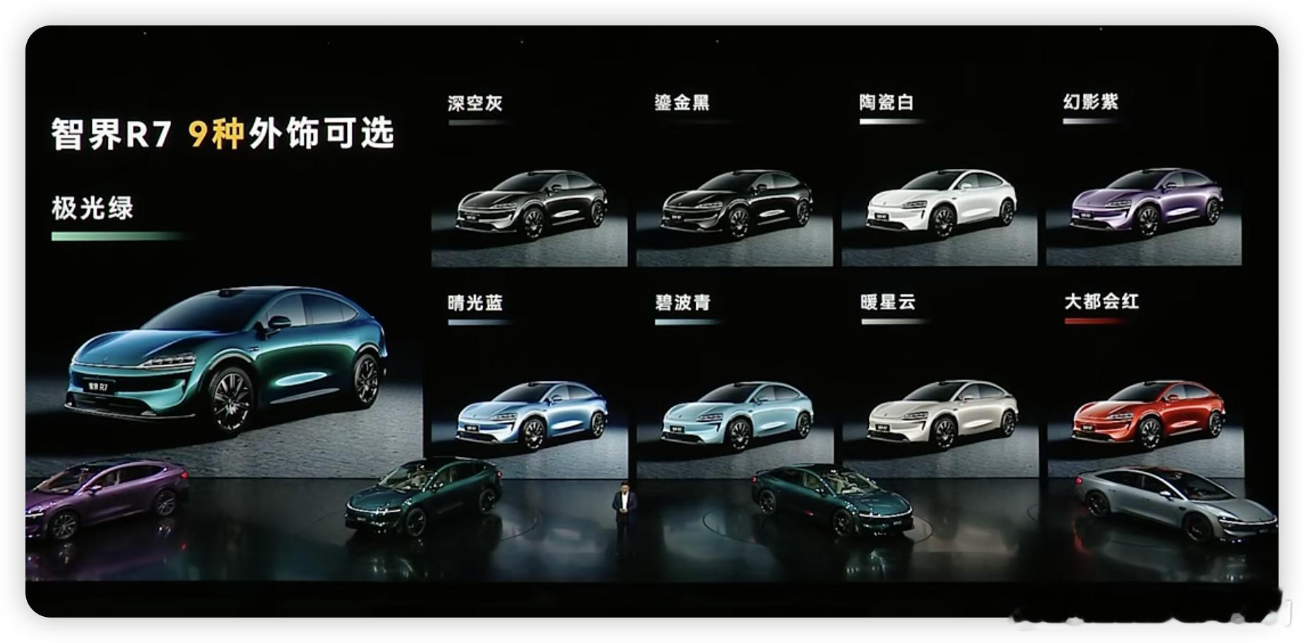 智界r7 9种车身色，5种内饰颜色，四种轮毂。这SKU。。。 ​​​