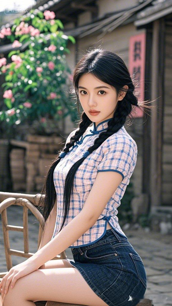 十九岁村花兼具秘书温婉与乡野灵秀，冷白皮水嫩光滑，沙漏身材藏于朴素修身衣中，乌黑