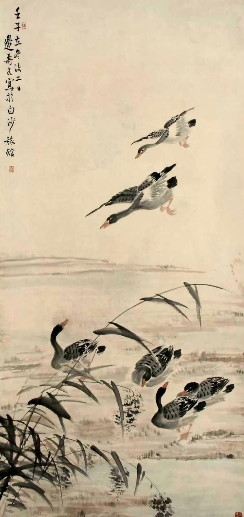 边寿民 作品欣赏《芦雁》。边寿民艺术简介：原名维祺，字寿民，扬州八怪之一。少年时