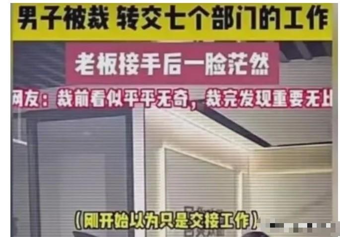 裁员裁到大动脉：杭州一男子被裁，结果交接时，转交了七个部门的工作。老板接手后一脸