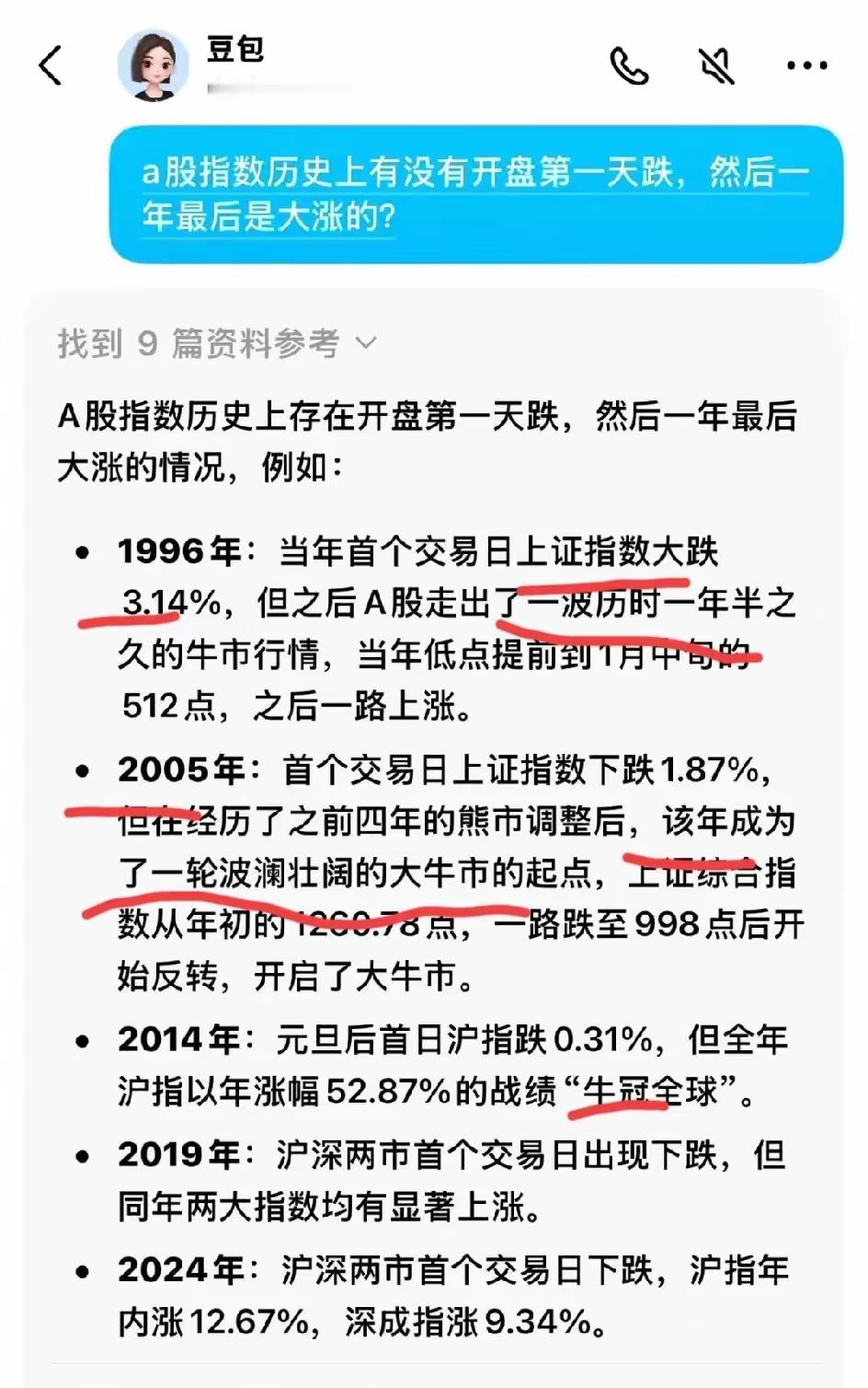 A股2025年第一个交易日大跌，可能是好消息。AI软件豆包告诉我们，A股历史上有