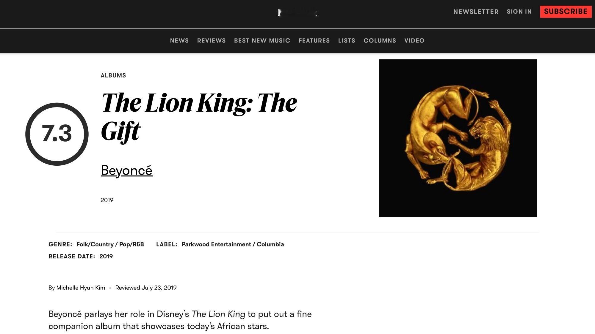 【乐评历史】乐评机构 Pitchfork 为 Beyoncé 各专辑评分及红标单