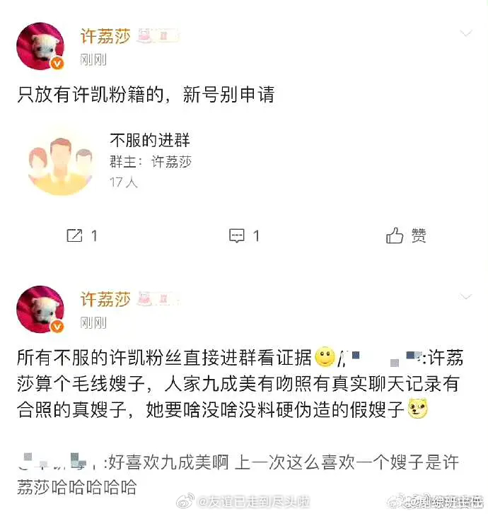 许荔莎喊话许凯粉丝进群看证据热度最高的时候不锤到底，一直在预告，直播时模棱两可的