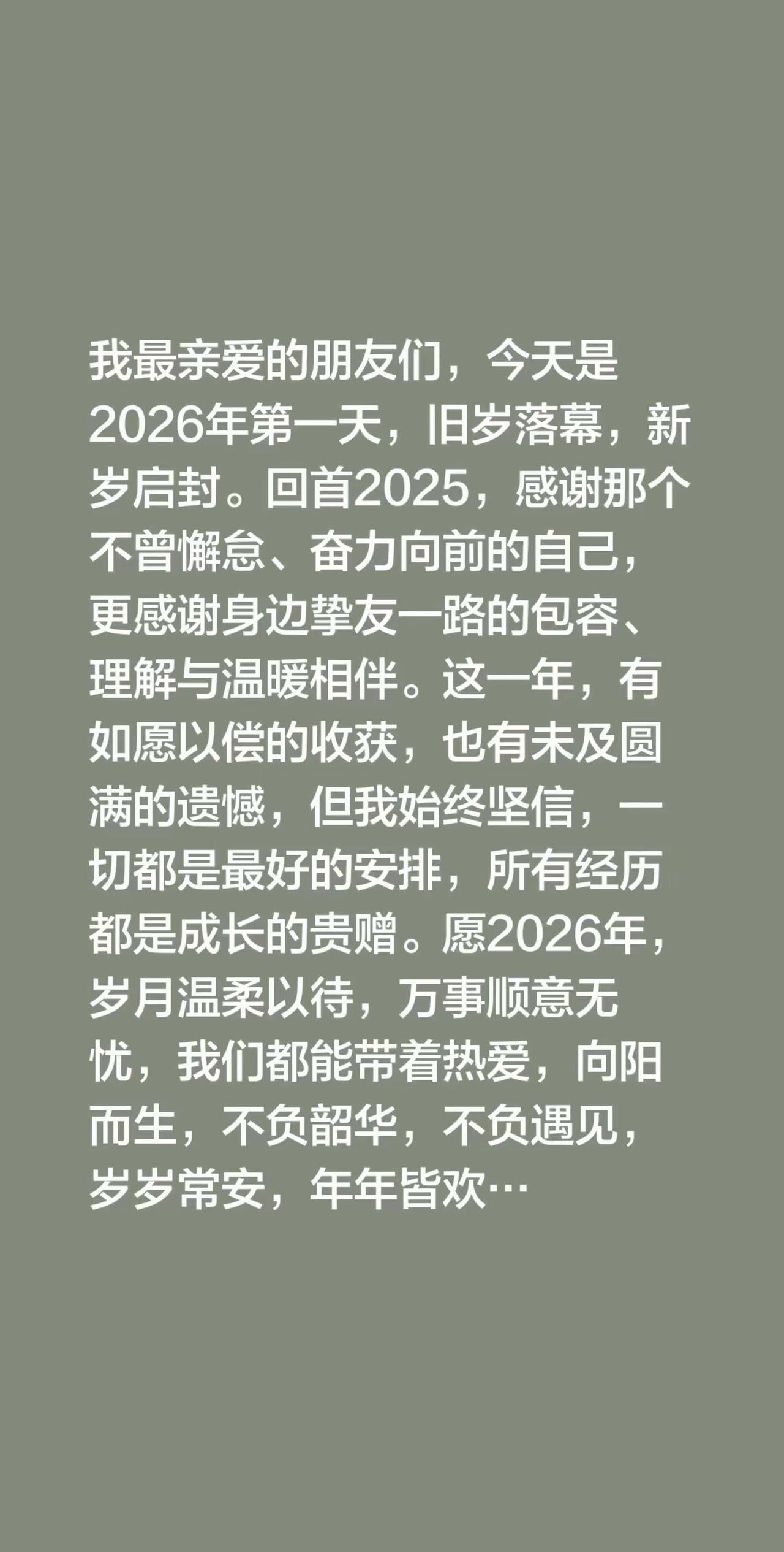 我最亲爱的朋友们，今天是2026年第一天，旧岁落幕，新岁启封。回首2025，感谢